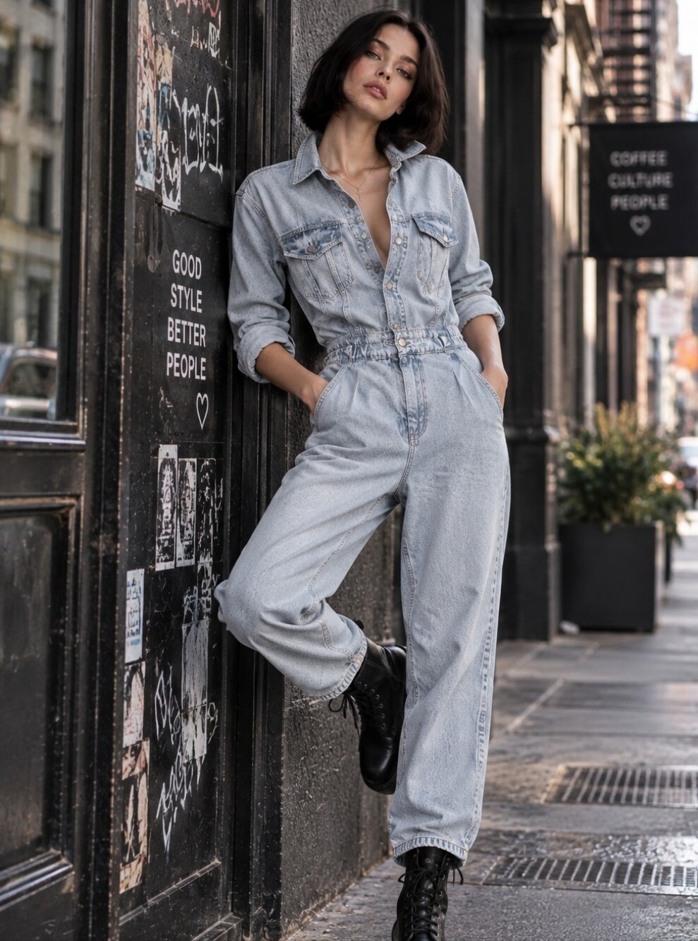 7 For All Mankind Light Wash Denim Jumpsuit